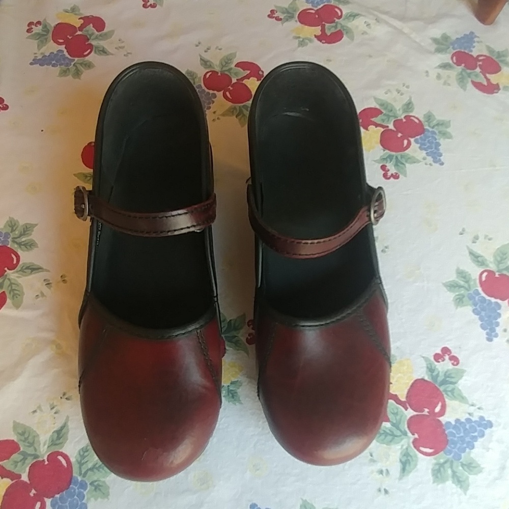 Dark red Dansko MaryJane clogs